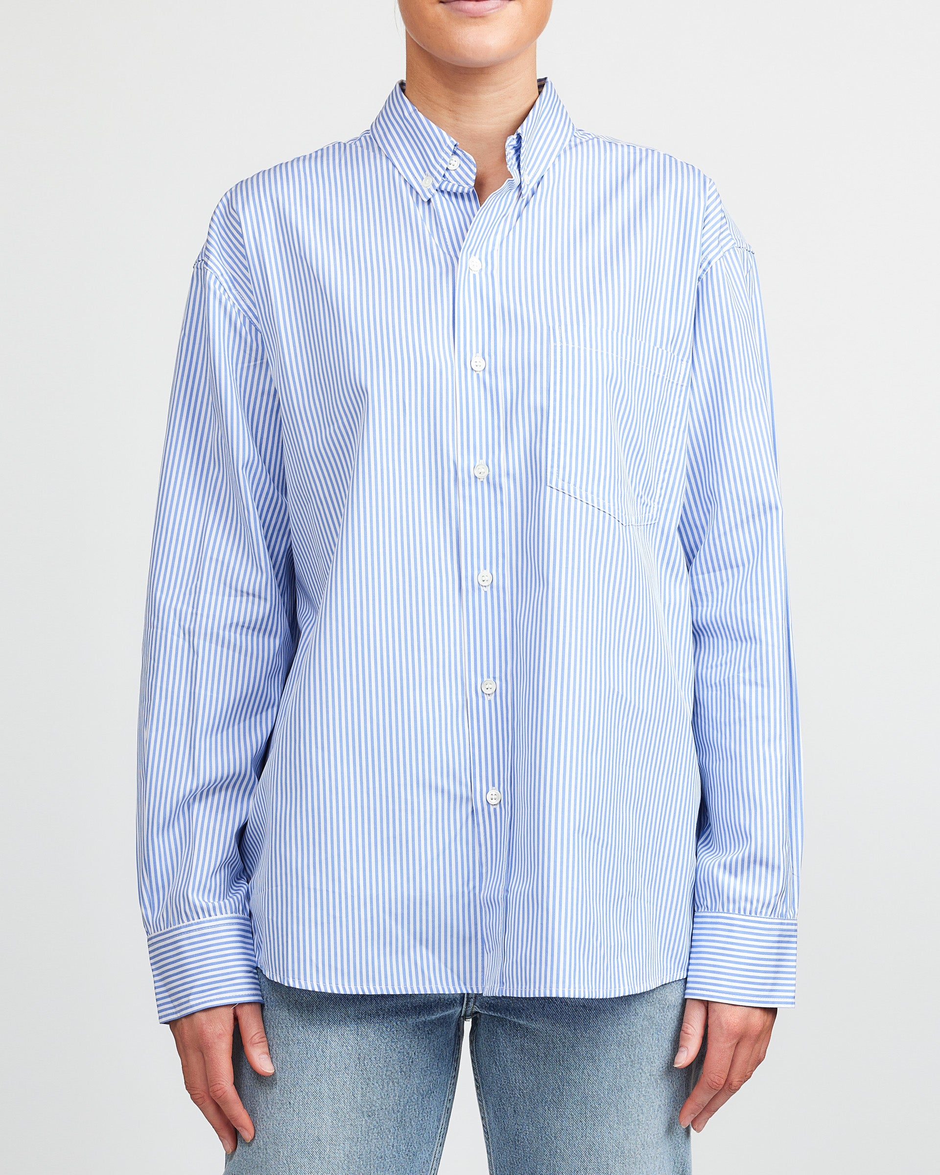 Jeanerica Theo White Blue Striped Shirt