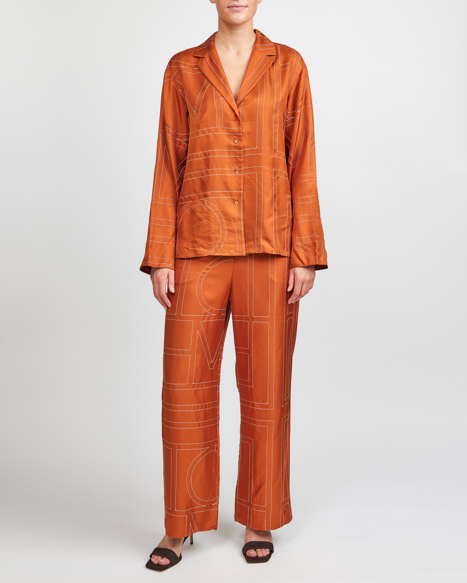 Toteme Terracotta Monogram Silk PJ Pants