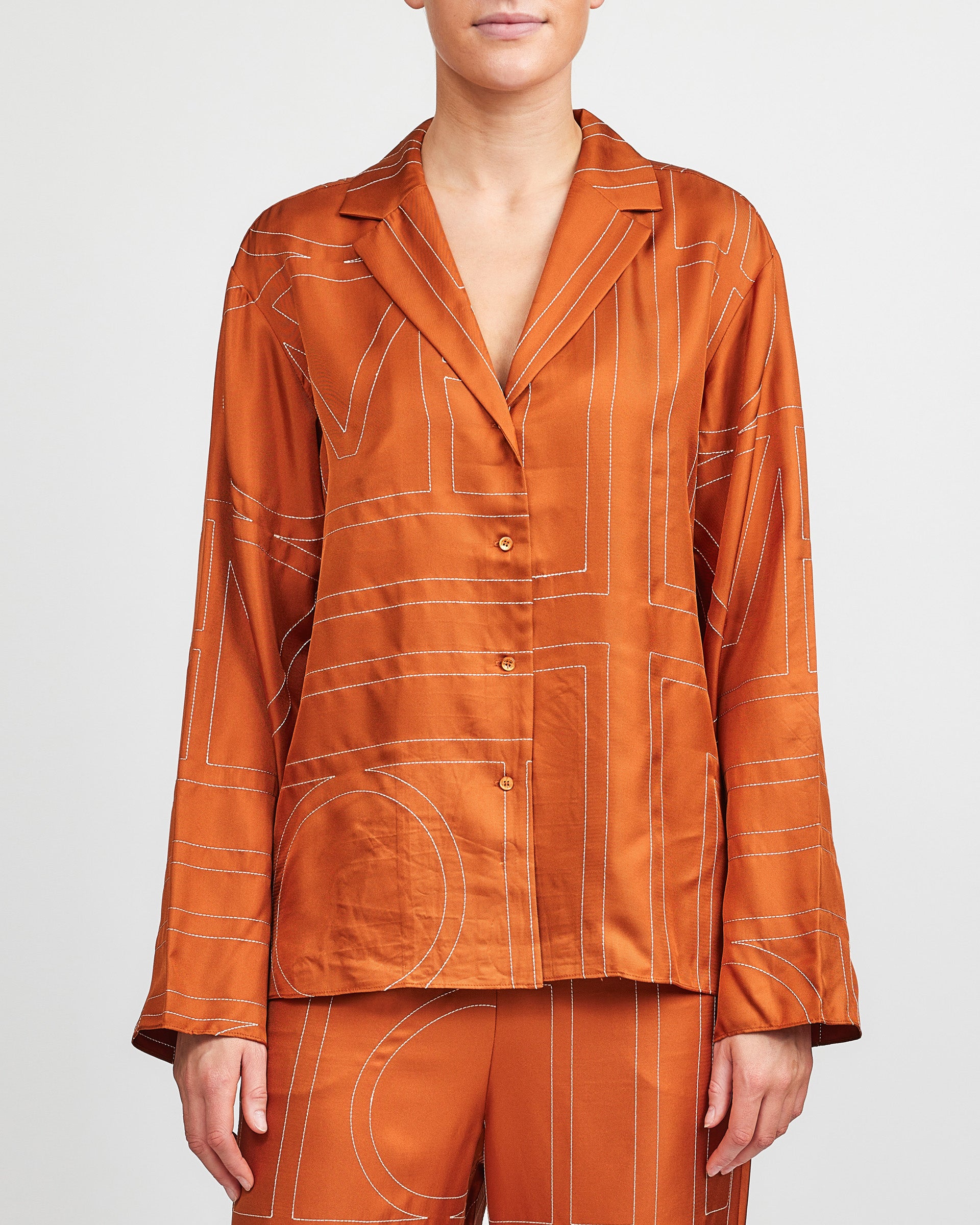 Toteme Terracotta Monogram Silk PJ Top