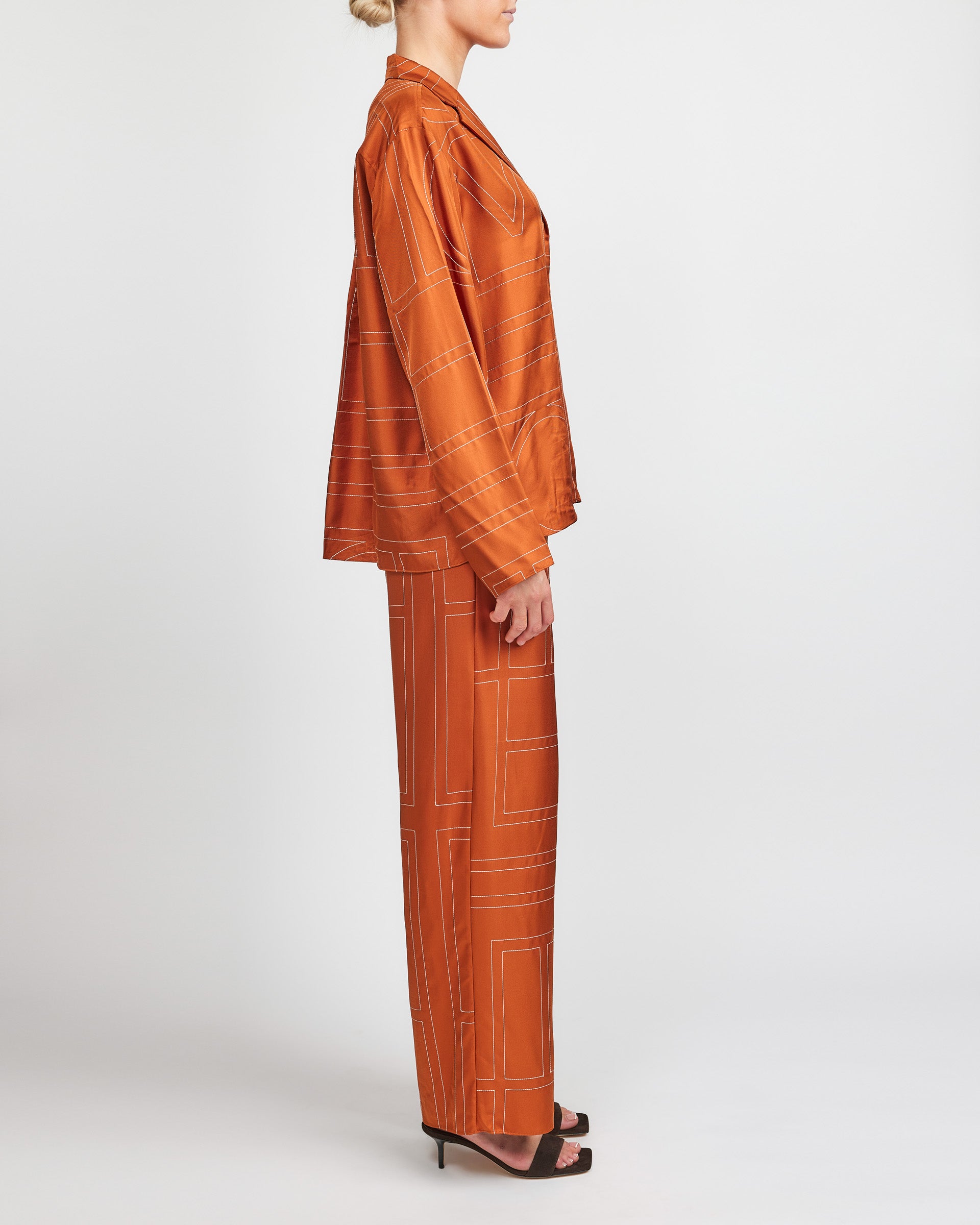 Toteme Terracotta Monogram Silk PJ Pants