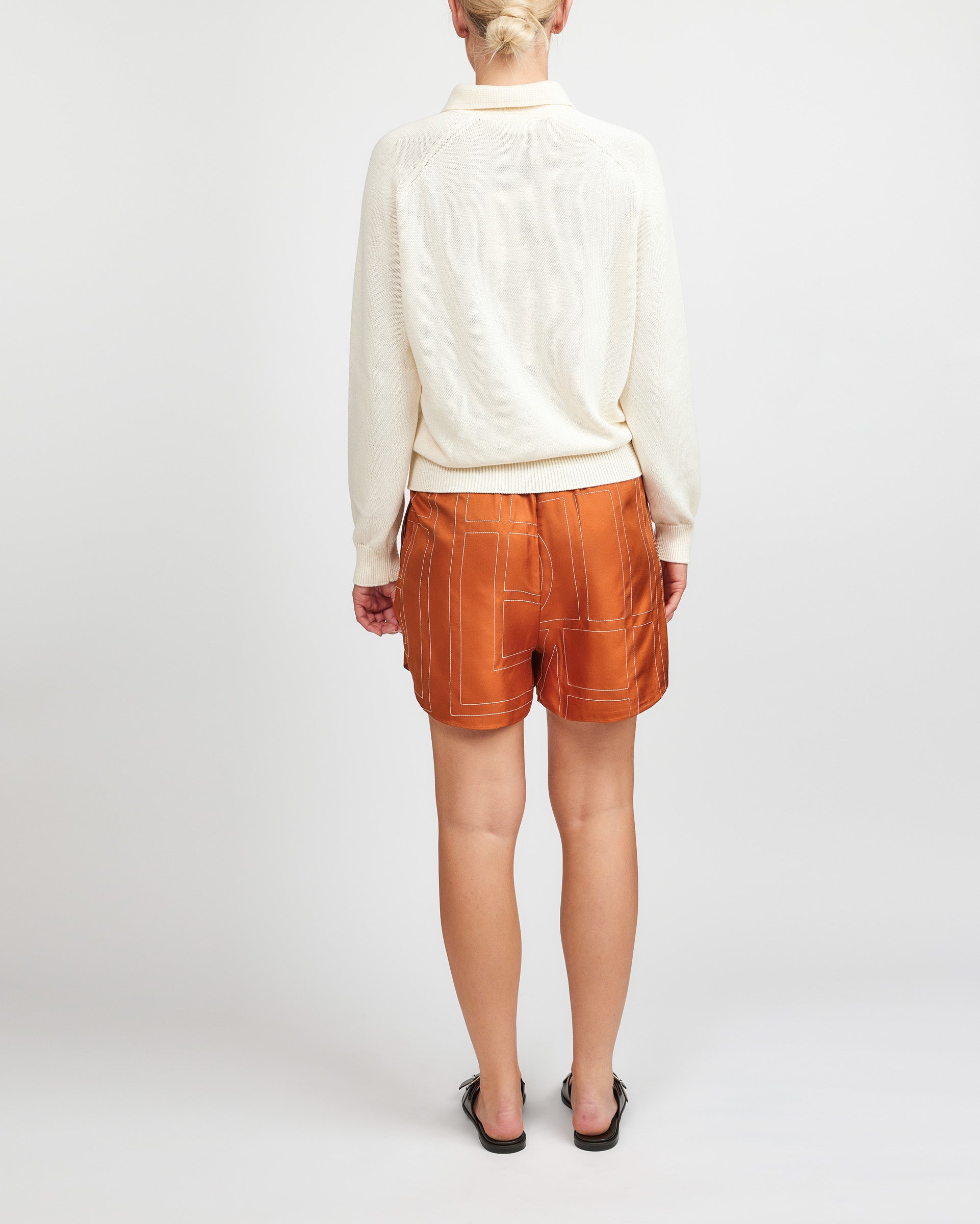 Toteme Terracotta Monogram Silk PJ Shorts