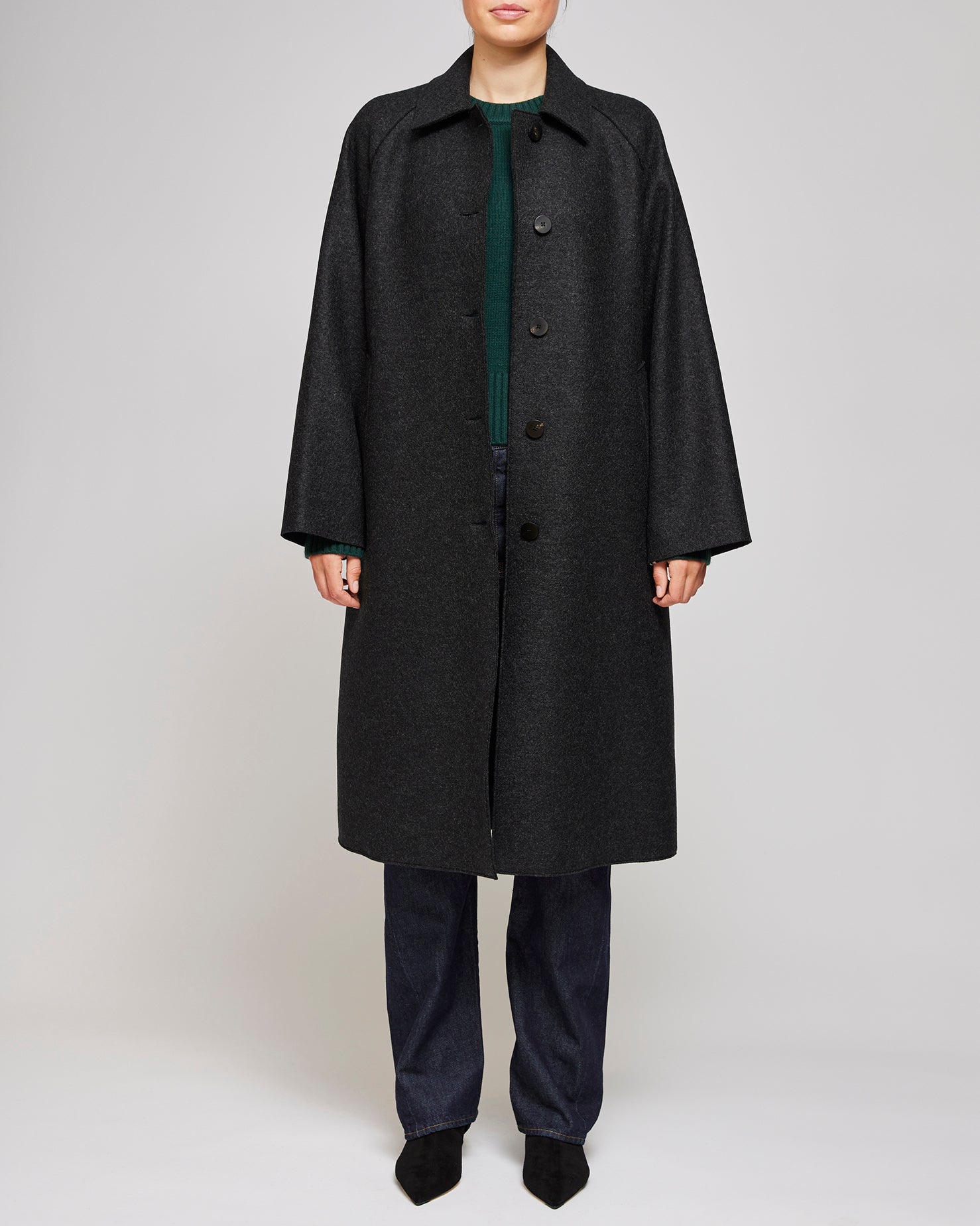 Harris Wharf London Anthracite Balmacaan Pressed Wool