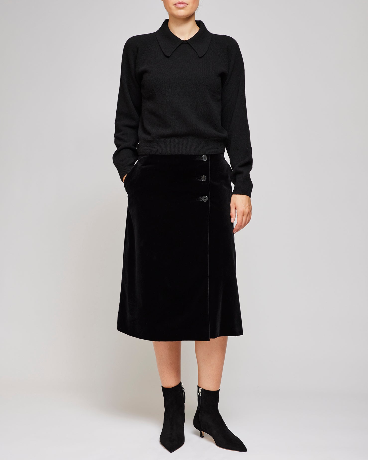 Margaret Howell Black Velvet Jetted Buttonhole Skirt