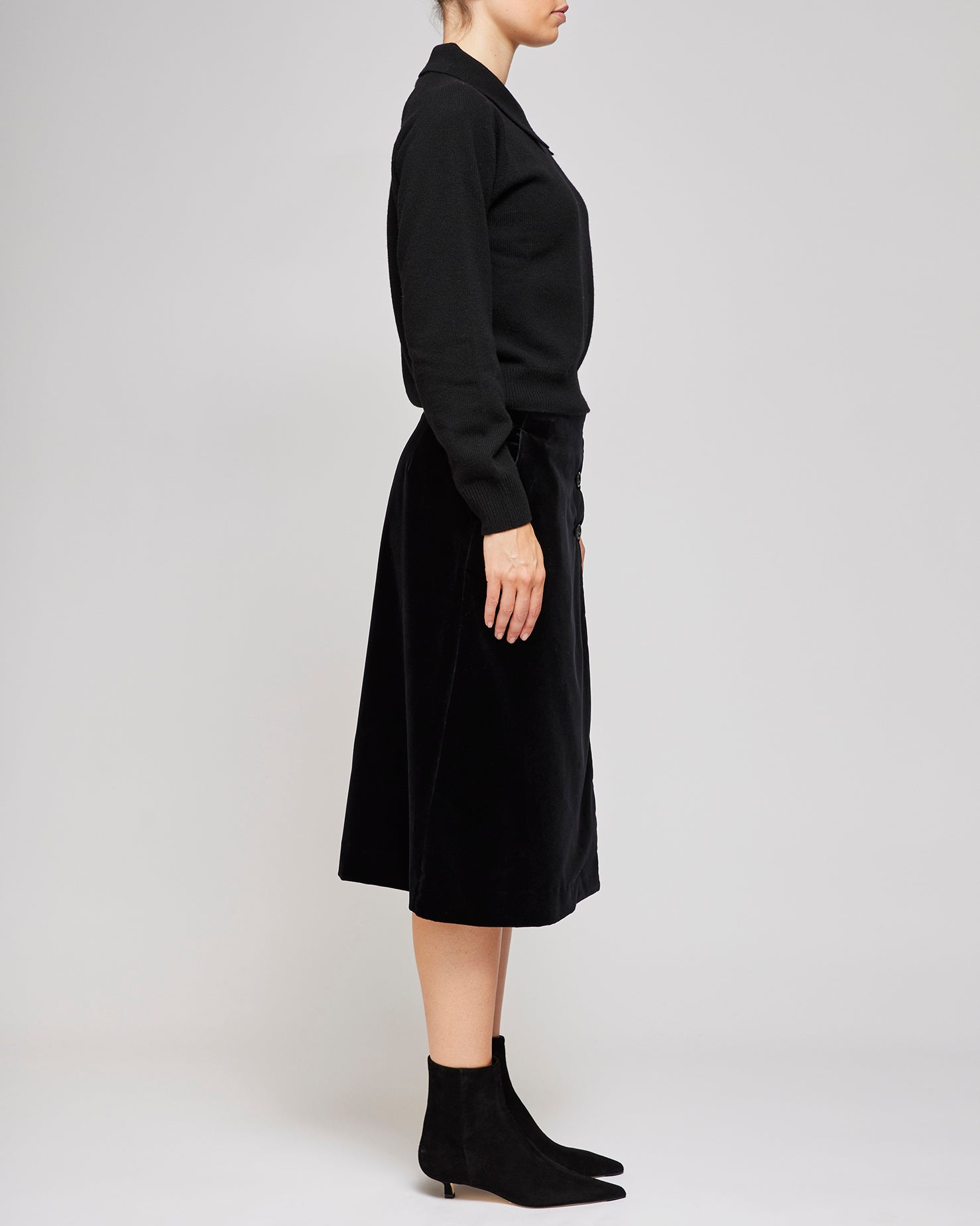 Margaret Howell Black Velvet Jetted Buttonhole Skirt