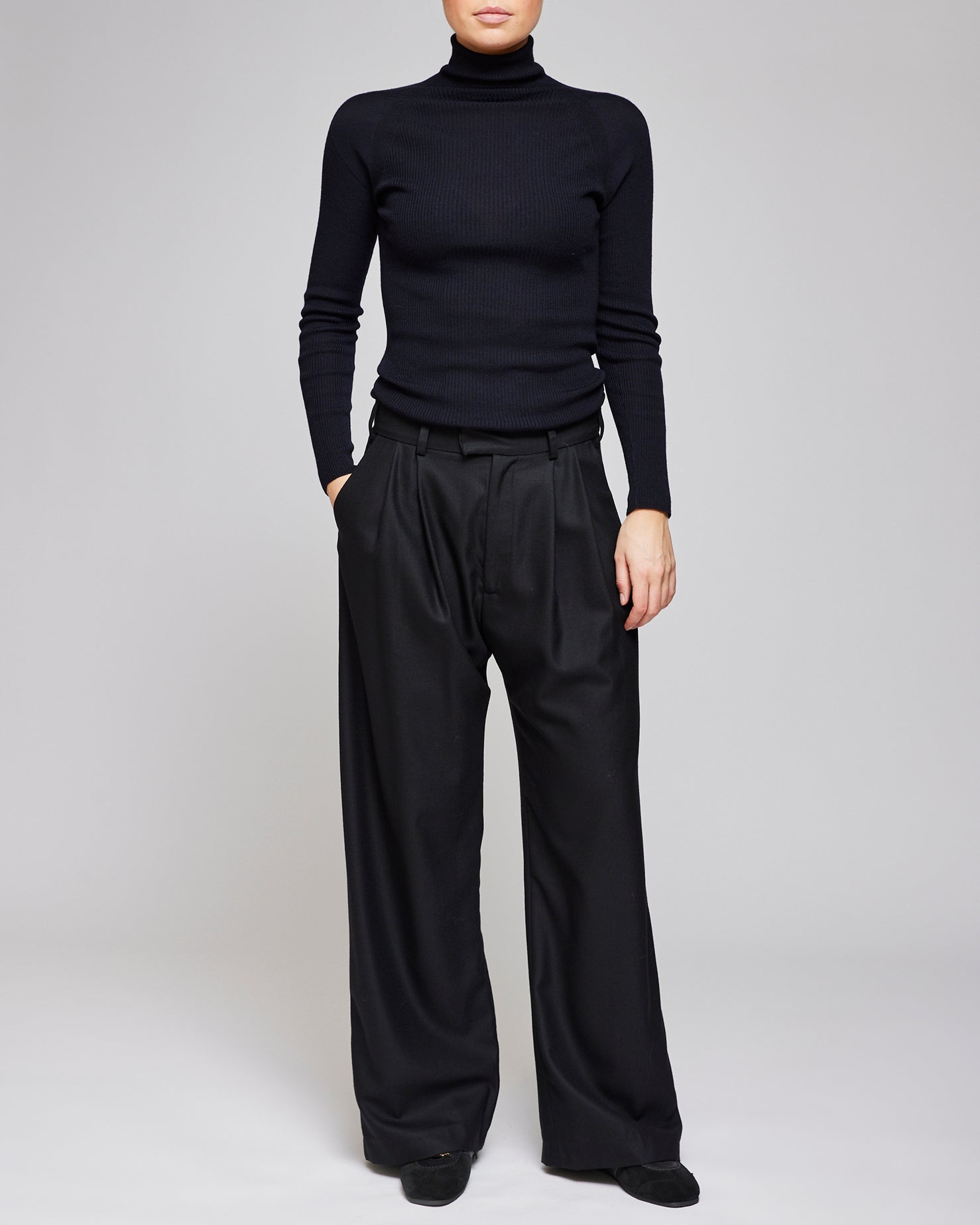 Af Agger Black Fine Wool Wide Box Trousers
