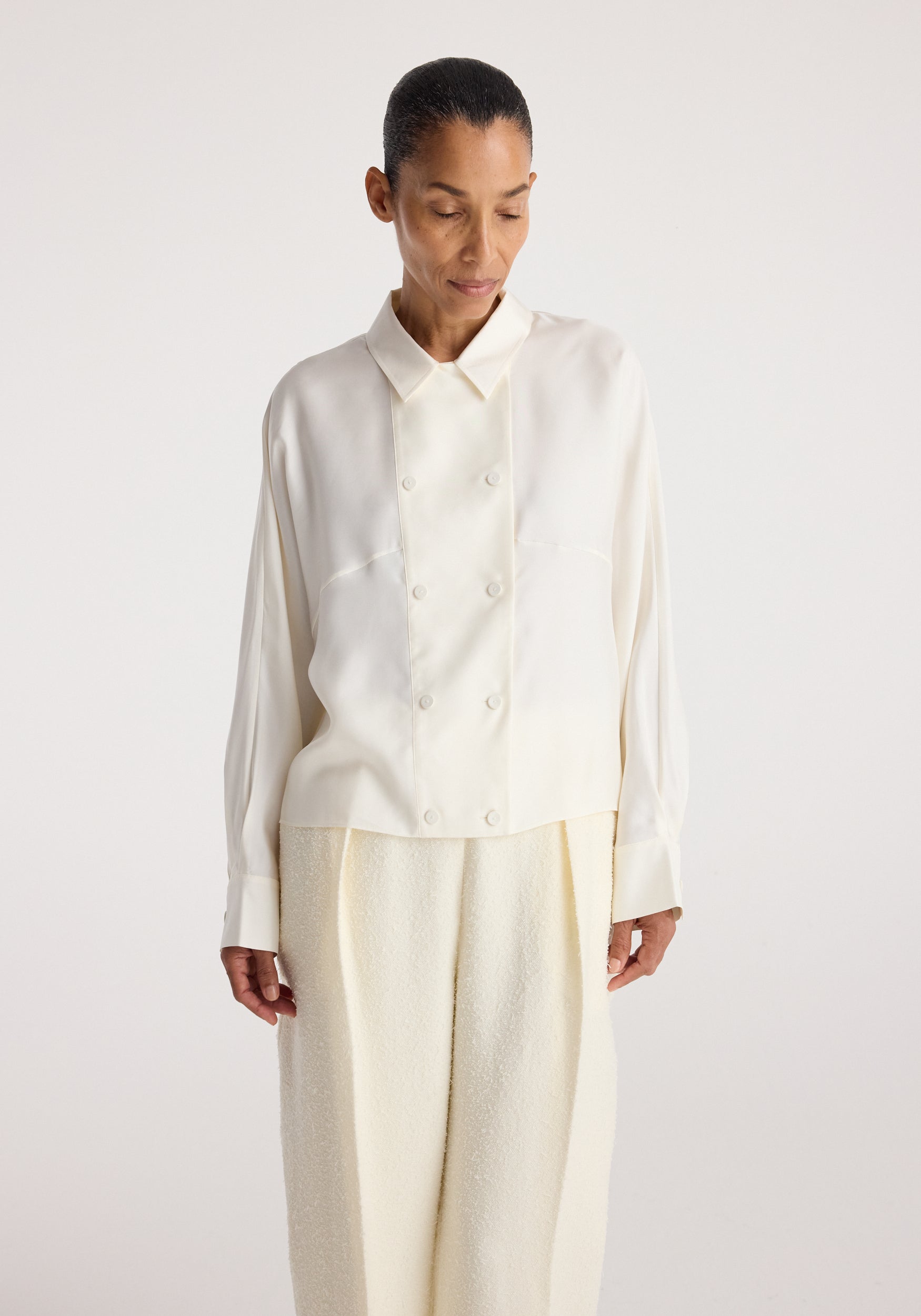 RÓHE Cream Double Breasted Silk Top