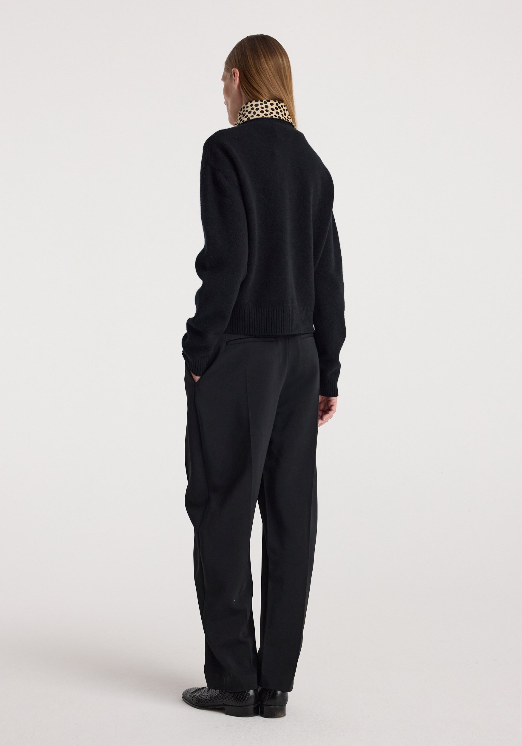 RÓHE Black Leather Cheetah Collar Cardigan