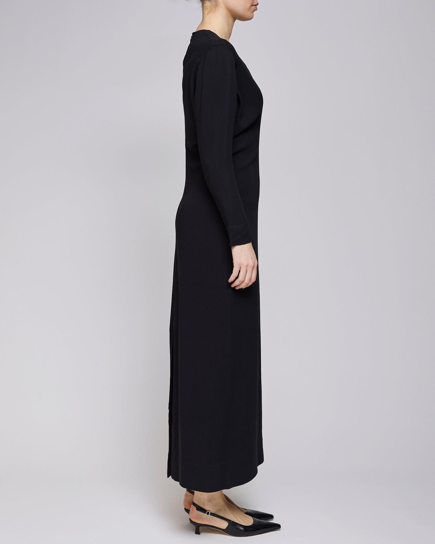 Toteme Black Long-Sleeve Slouch Waist Dress