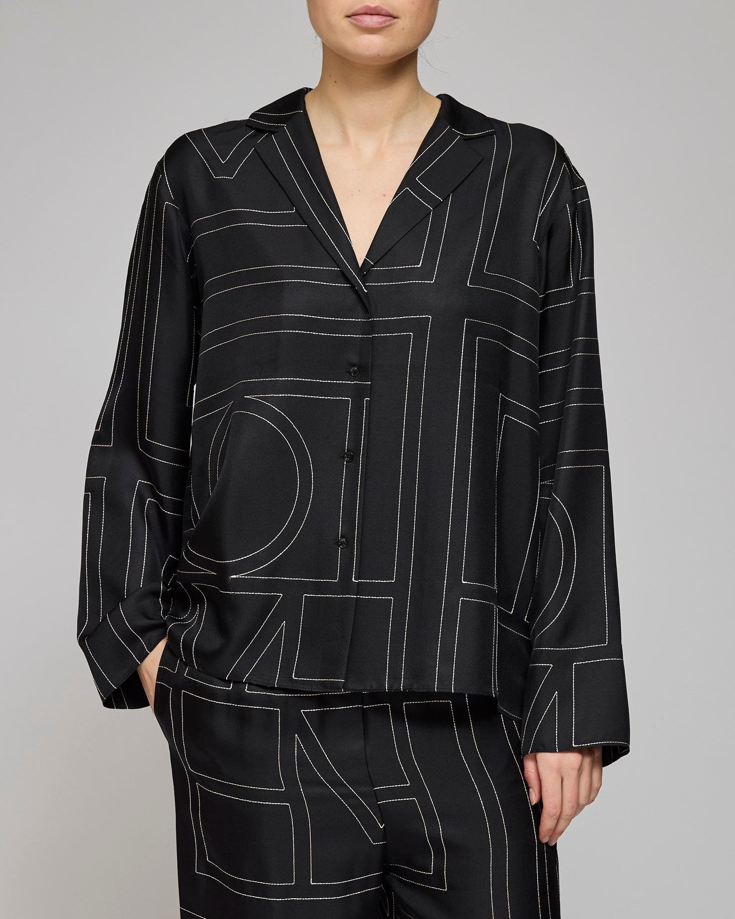 Toteme Silk Monogram PJ Top Black