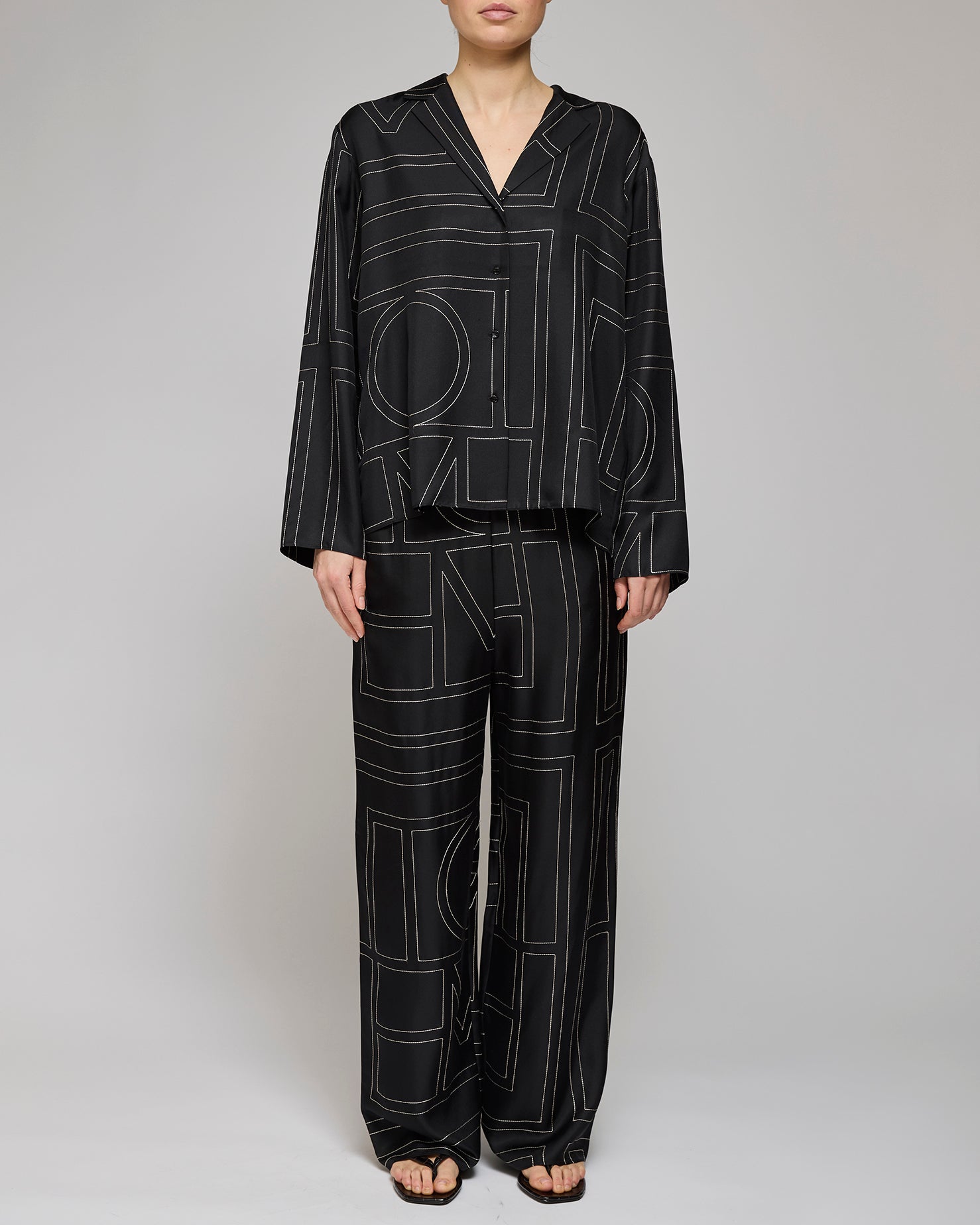 Toteme Monogram Silk PJ Pants Black
