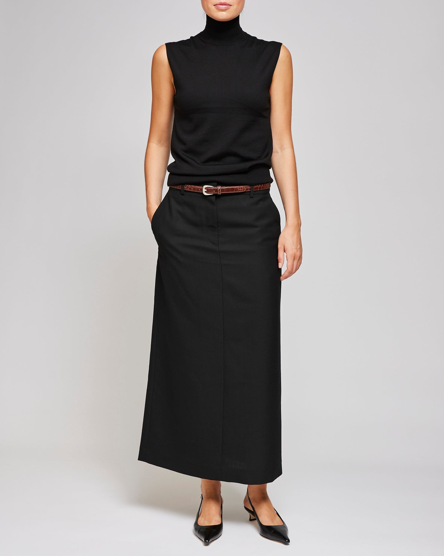 Toteme Black Low-Waist Straight Skirt