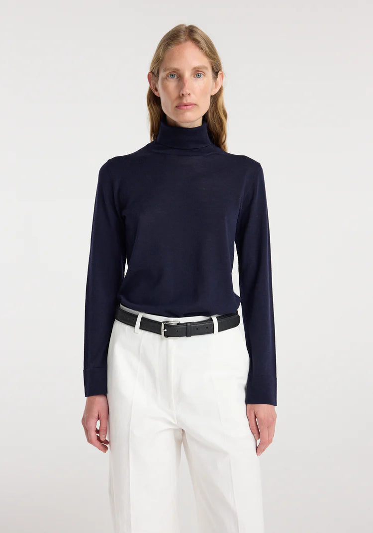 RÓHE Navy Fine-knit Wool Cashmere Turtleneck