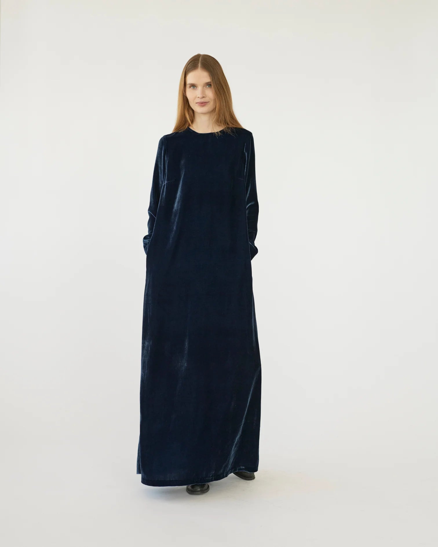 Af Agger Navy Silk Velvet Maxi Dress