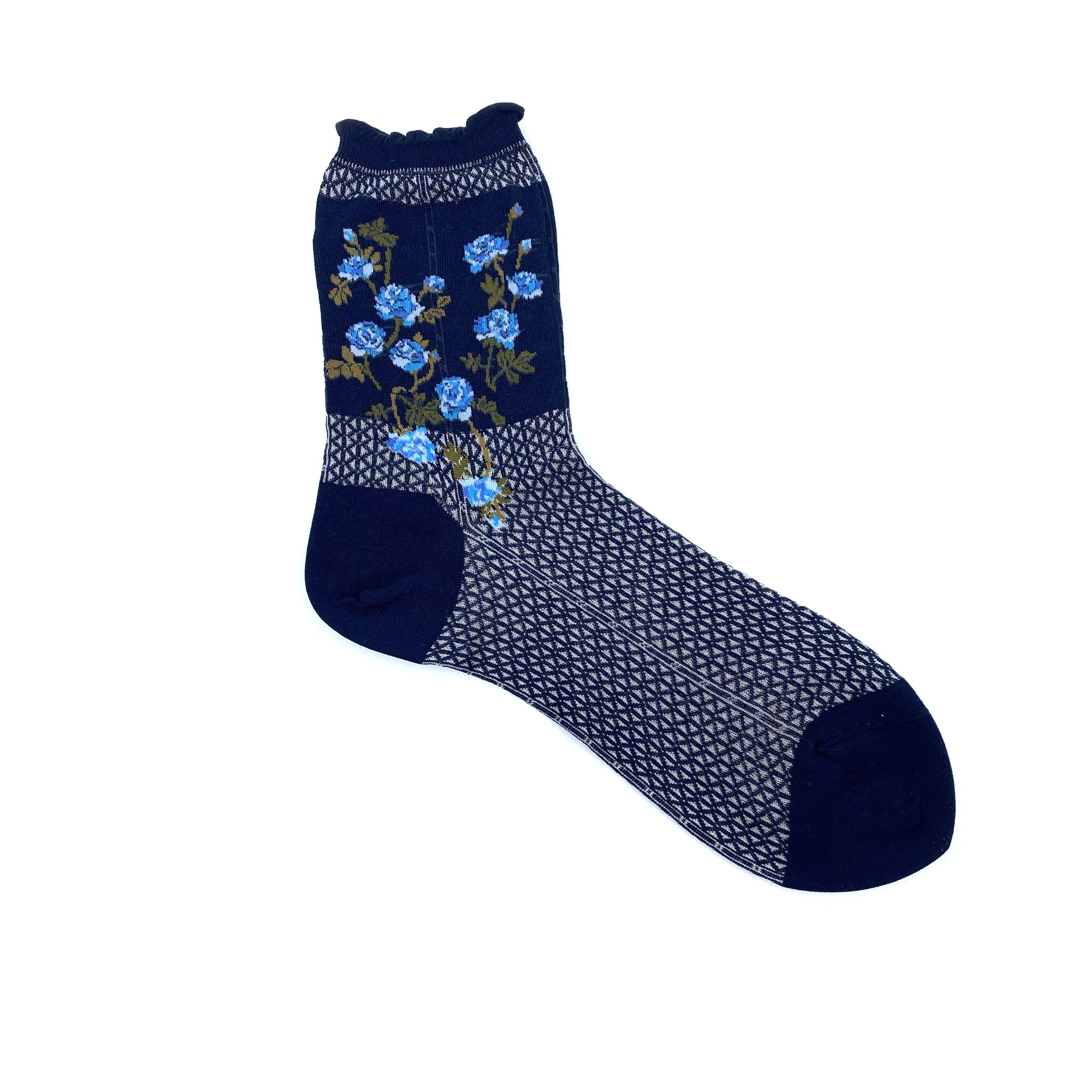 Antipast Navy Flowers On Basket Socks