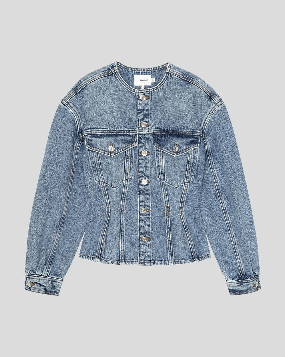 Frame The Umbria Nipped Collarless Denim Jacket