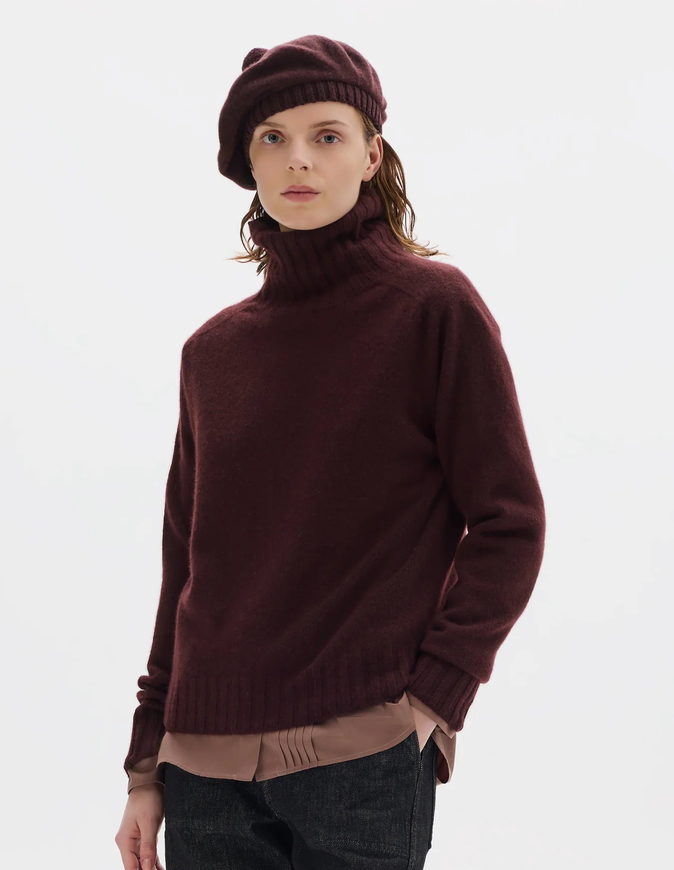 Margaret Howell Bordeuax Wide Roll Neck Cashmere