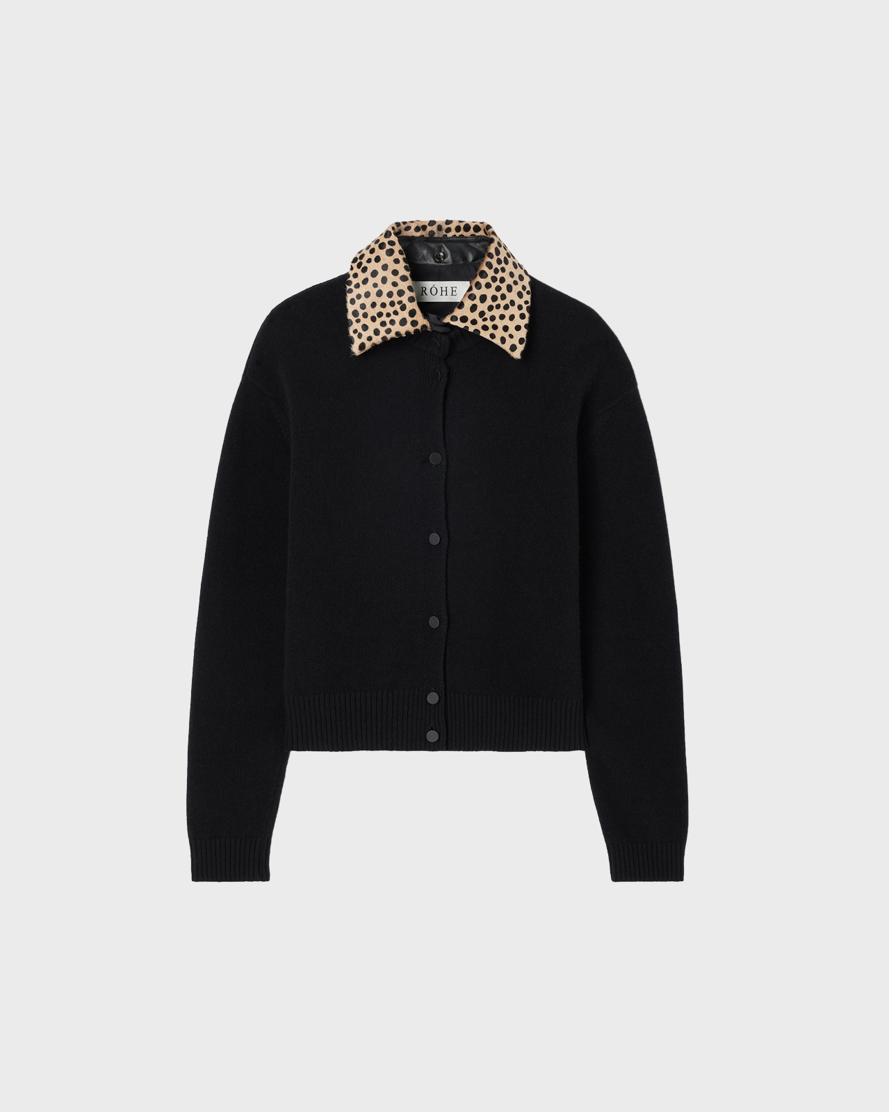 RÓHE Black Leather Cheetah Collar Cardigan