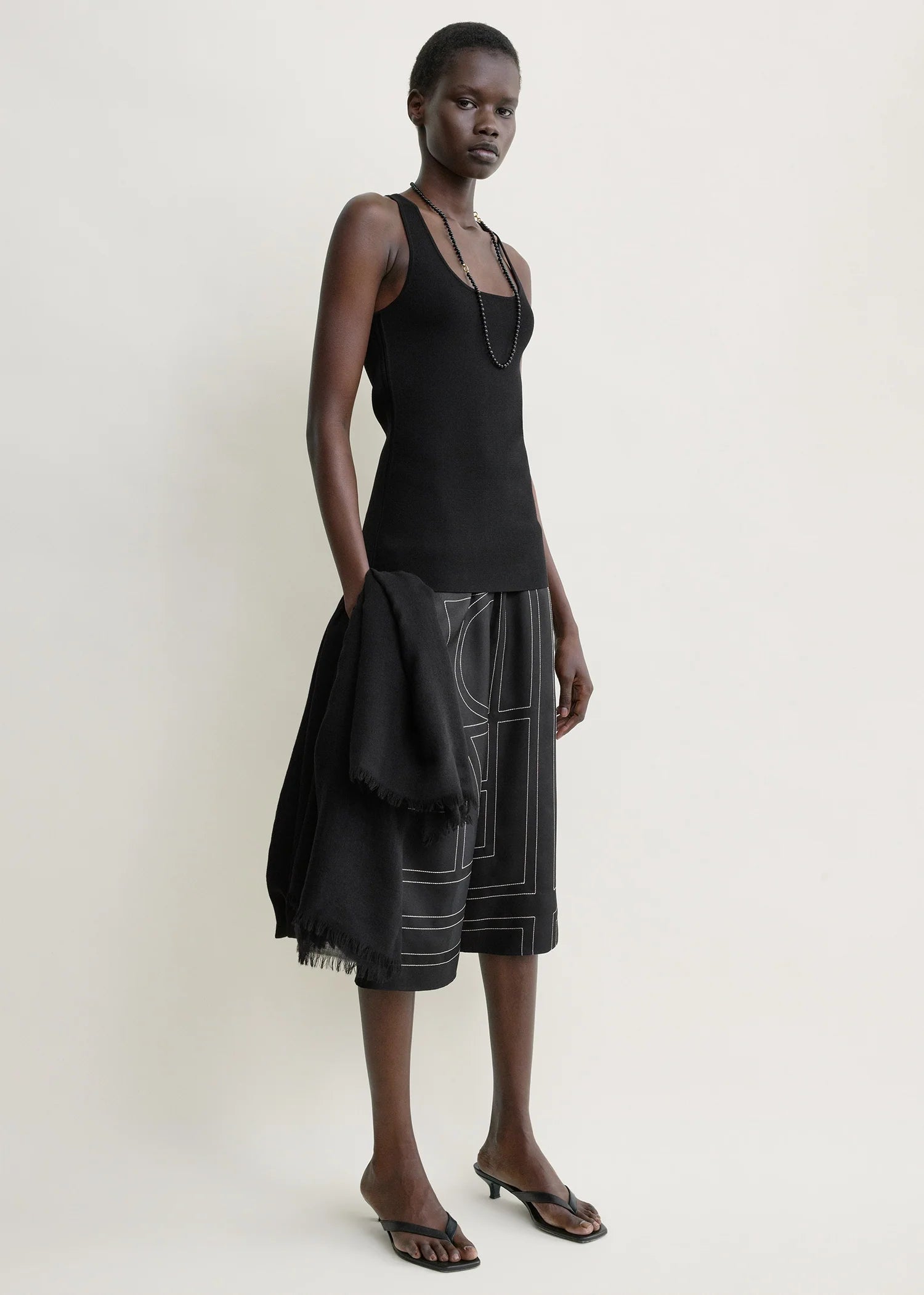 Toteme Black Monogram Silk PJ Culottes