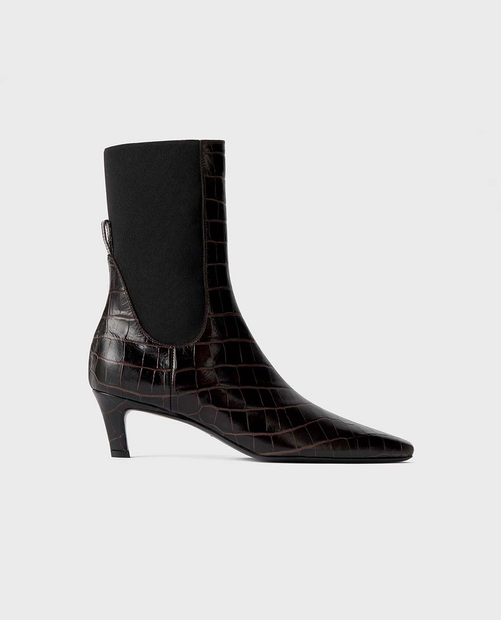 Toteme Dark Brown Croco Embossed Mid Heel Boots