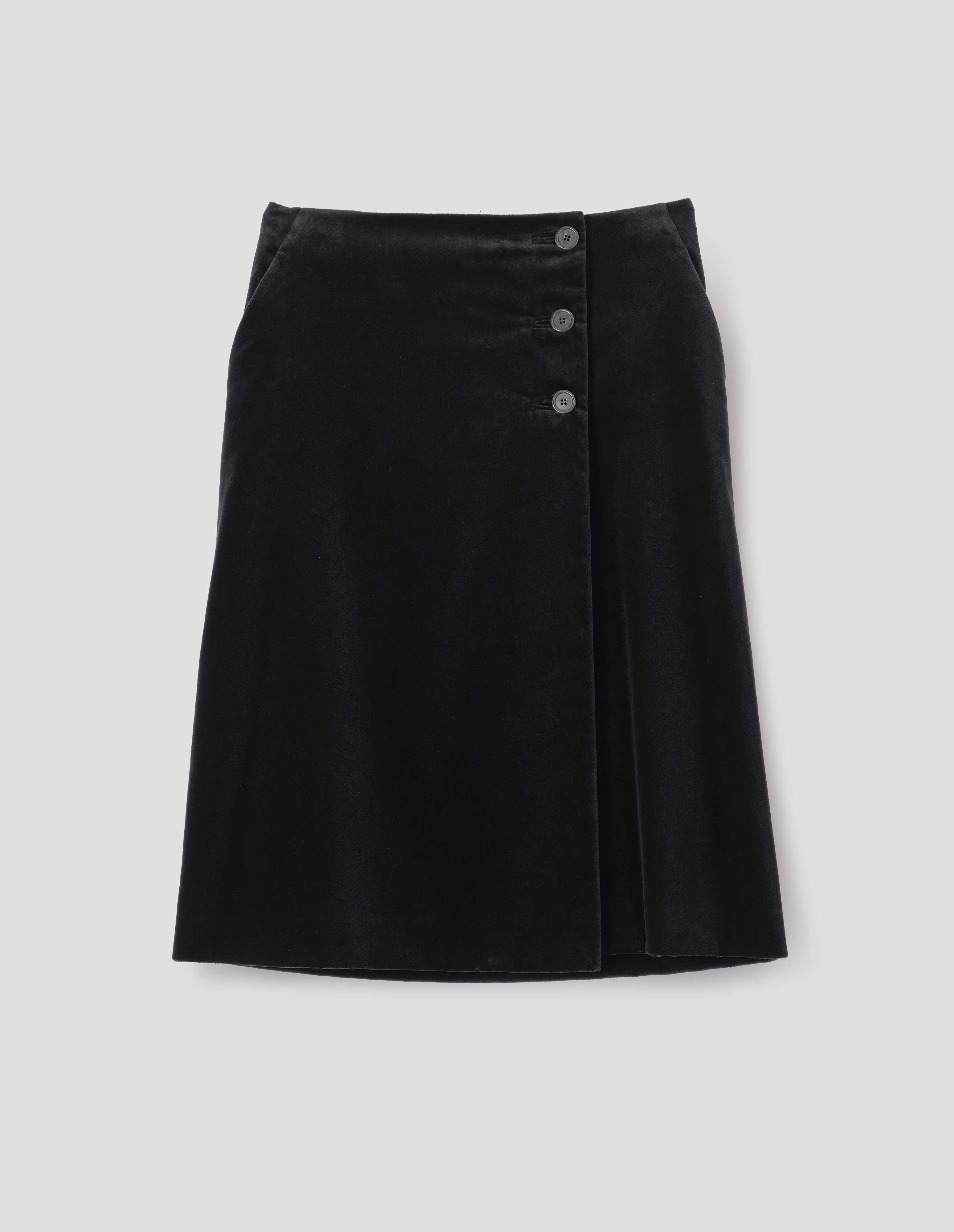 Margaret Howell Black Velvet Jetted Buttonhole Skirt